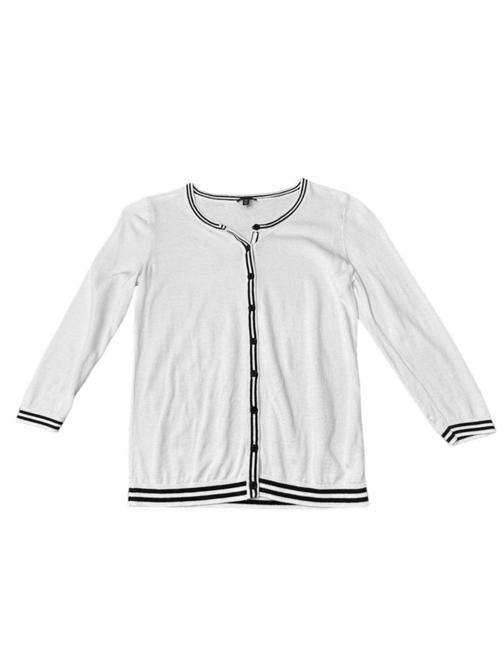 Talbots Button Up Cardigan White Black Stripe Trim Office Classic Women’s Sz XS